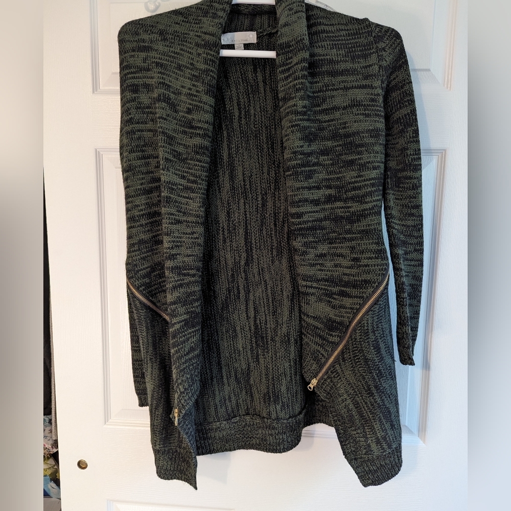 Emily Rose | Deb Cotton Blend Zipper Detail Cardigan | Dark Green | Small